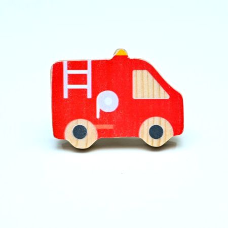 Handmade Pine Wood Fire Truck Knob for Kids Furniture